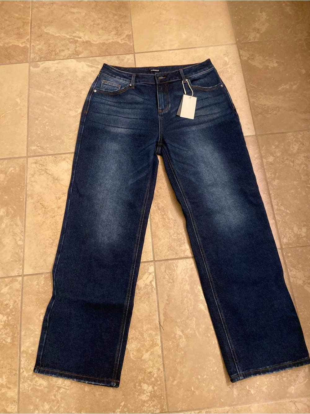 High-Rise Wide Leg Jeans in Dark Blue Denim - Women's